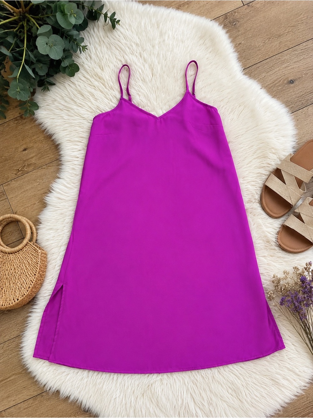 beachlunchlounge Bright Magenta slip dress